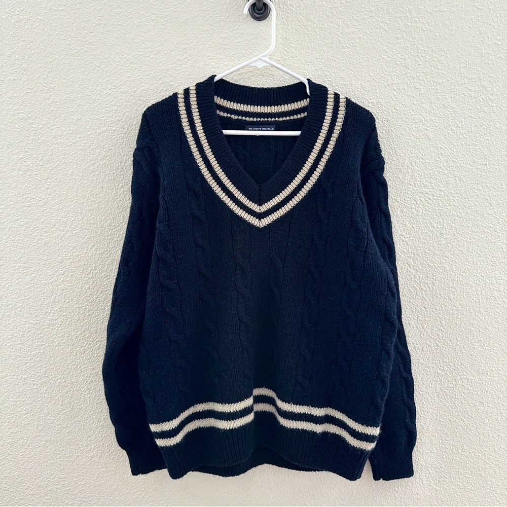 Brandy Melville Oversized V-Neck Sweater -‎ Preppy Academia Varsity Tennis - OS